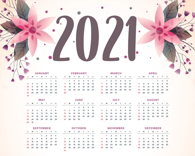 Free Vector | Stylish flower decorative 2021 calendar template