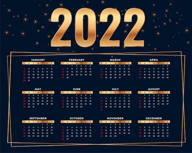 Free Vector | Stylish golden 2022 calendar design template