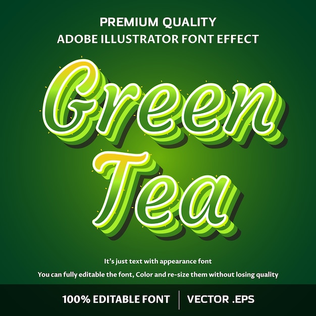 Stylish green tea script editable text effect Premium Vector