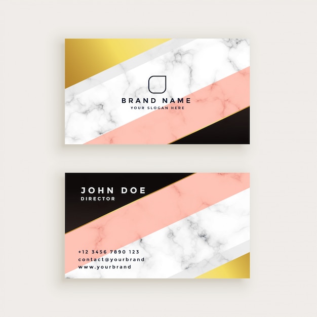 Stylish marble business card with geometric\
gold and pastel colors