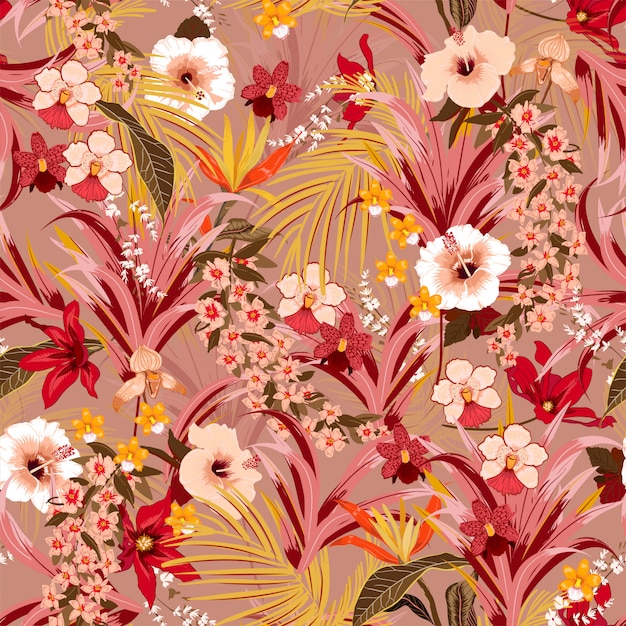 Stylish retro tropical background with jungle vector pattern Premium Vector