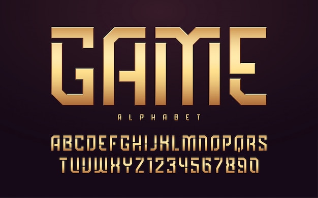 Stylized glossy golden uppercase letters, alphabet, typeface, font. Premium Vector