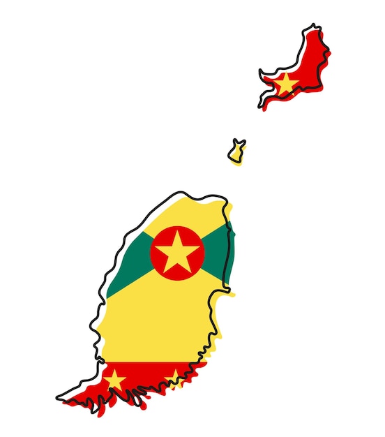 Premium Vector Stylized Outline Map Of Grenada With National Flag