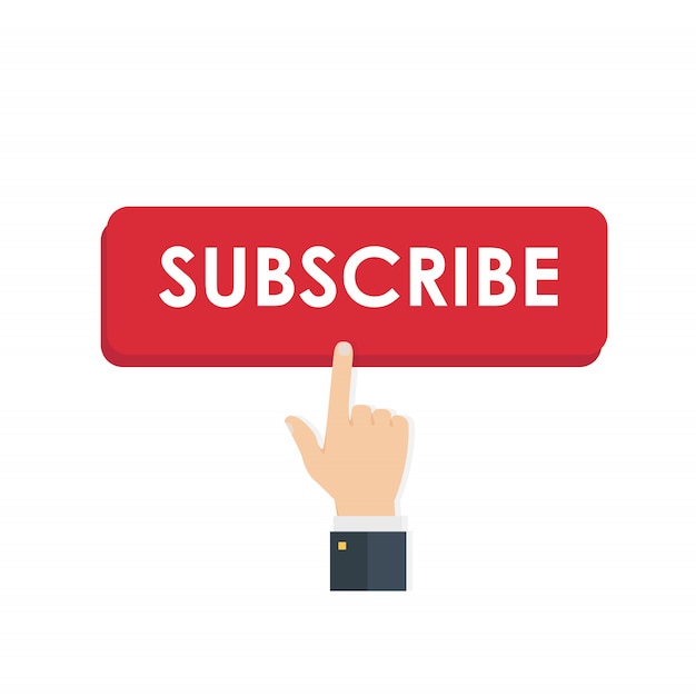 Subscribe button with hand clicking it | Premium Vector