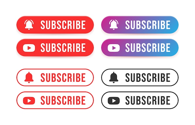 Subscribe buttons. label subscribe for video channel for website. Premium Vector