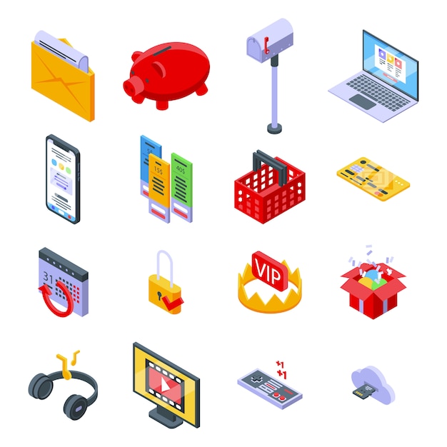 Premium Vector | Subscription icons set. isometric set of subscription