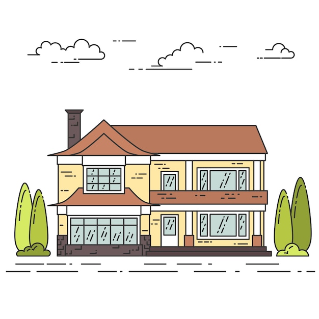 Premium Vector | Suburb landscape with private separate house, yard on ...