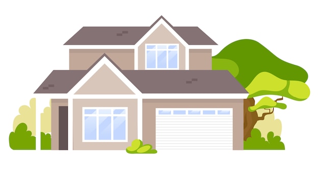 Suburban house cartoon illustration | Premium Vector