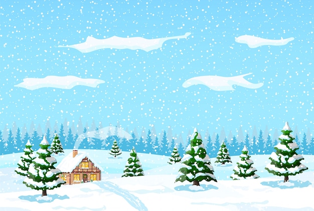 Premium Vector | Suburban house covered snow.