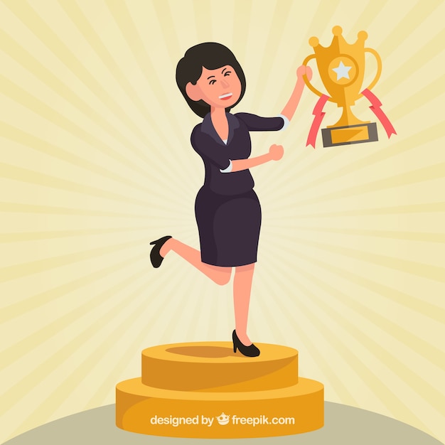 Successful businesswoman with a trophy