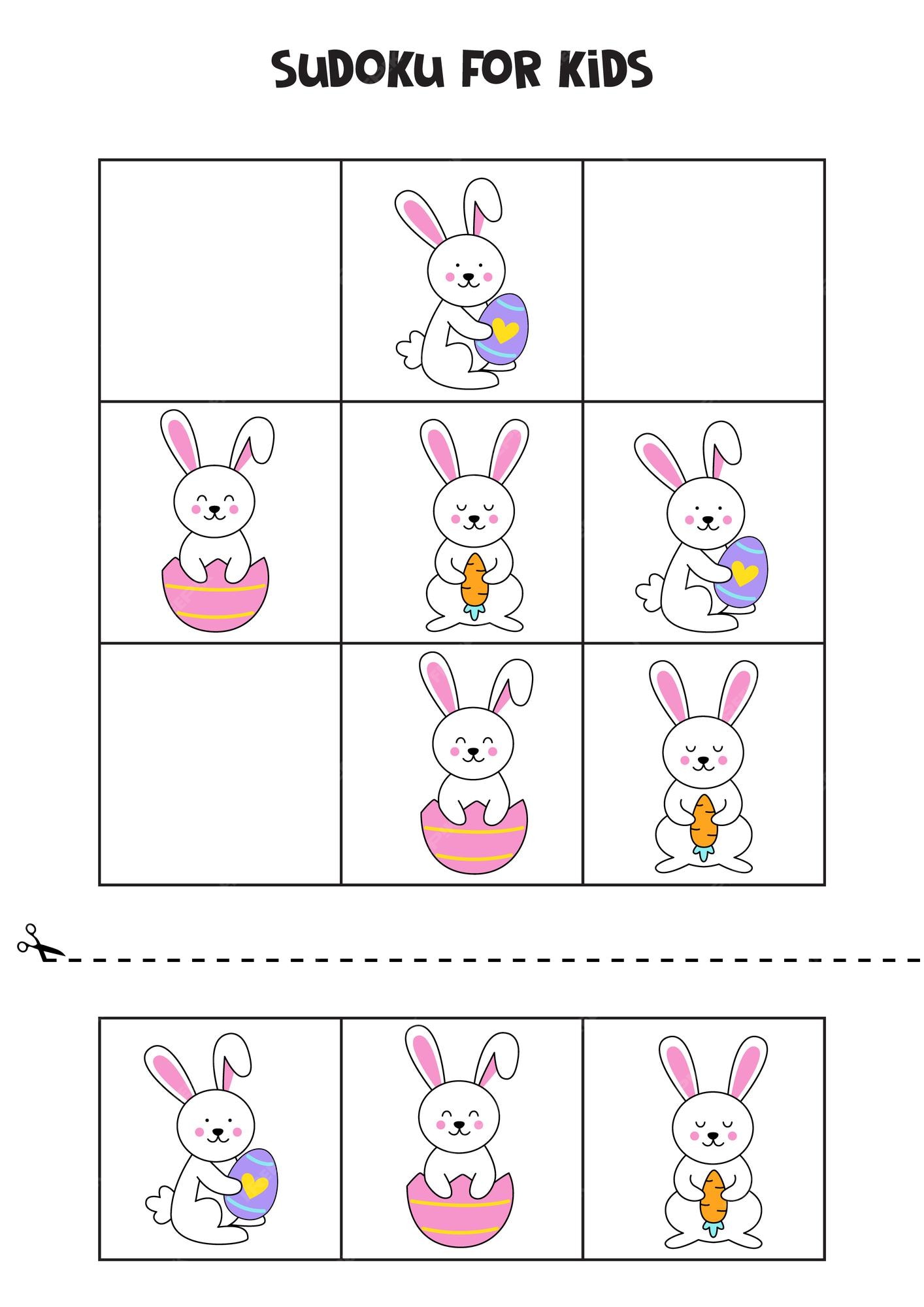 Premium Vector | Sudoku game with cartoon easter bunnies for kids.