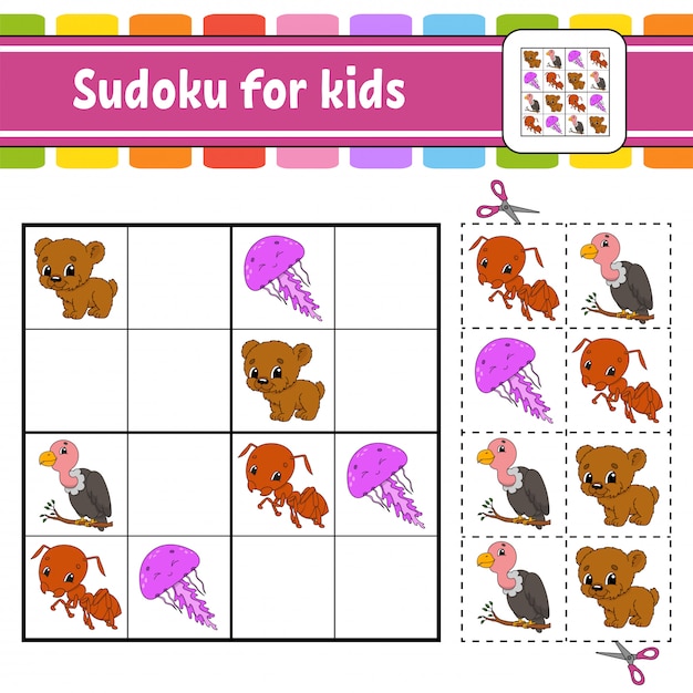 Premium Vector Sudoku For Kids Education Developing Worksheet Activity Page With Pictures Puzzle Game For Children