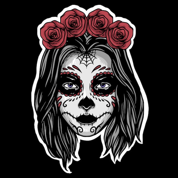 Premium Vector | Sugar skull girl mascot logo design