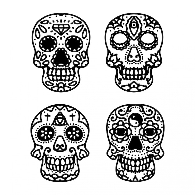 Premium Vector | Sugar skull line tattoo