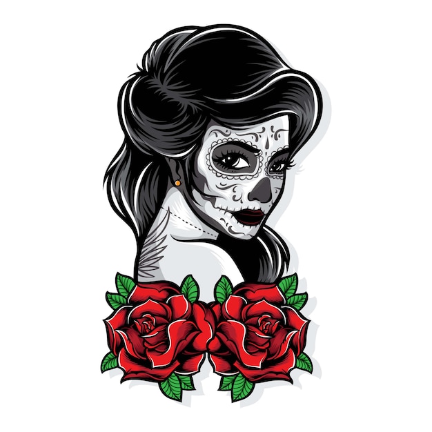 Sugarskull vector with roses | Premium Vector