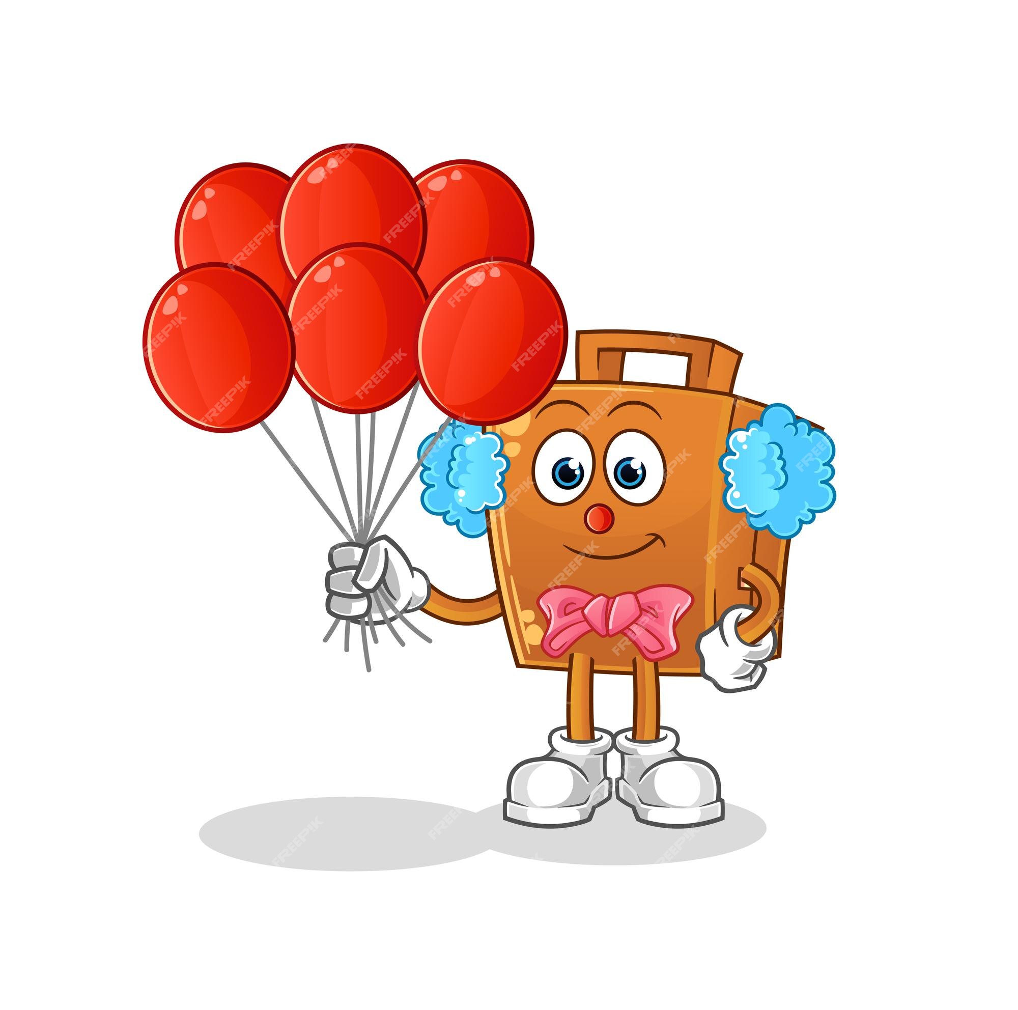 Premium Vector | Suitcase clown with balloons vector. cartoon character