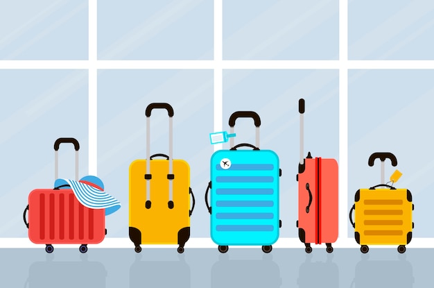 空港のイラストのスーツケース プレミアムベクター