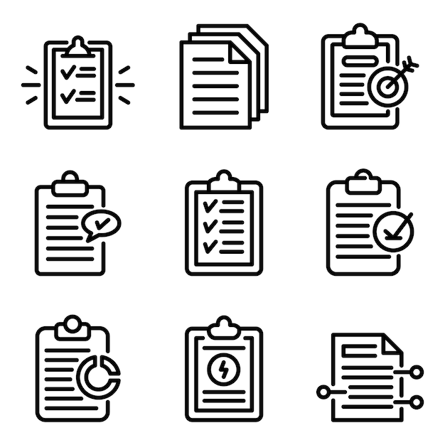 Premium Vector Summary Icons Set Outline Style 3090