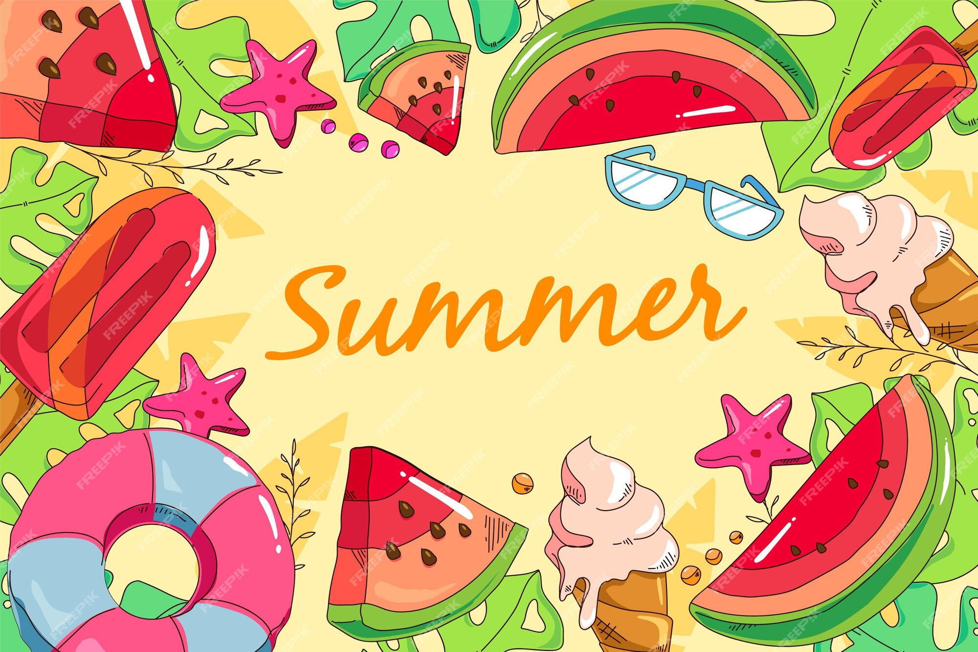 Free Vector | Summer background hand drawn style