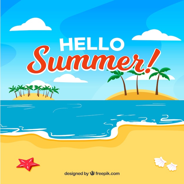 Summer background with beach in flat
style