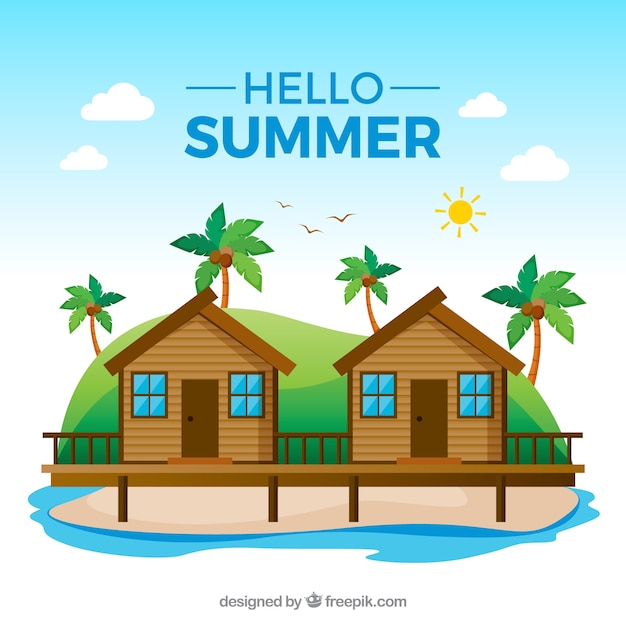 Summer background with beach view in flat\
style