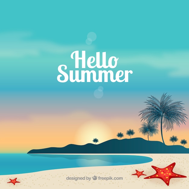 Summer background with beach view in realistic
style