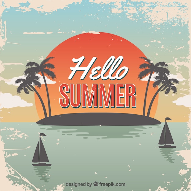 Summer background with beach view in vintage\
style