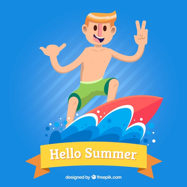 Summer background with boy surfing