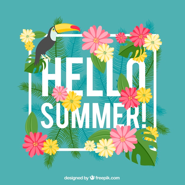 Summer background with flowers and
toucan