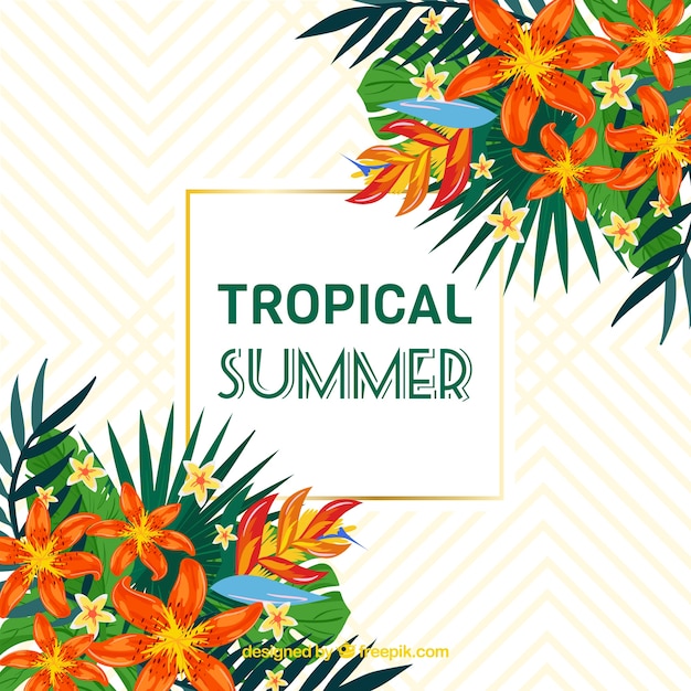 Summer background with orange flowers and
leaves