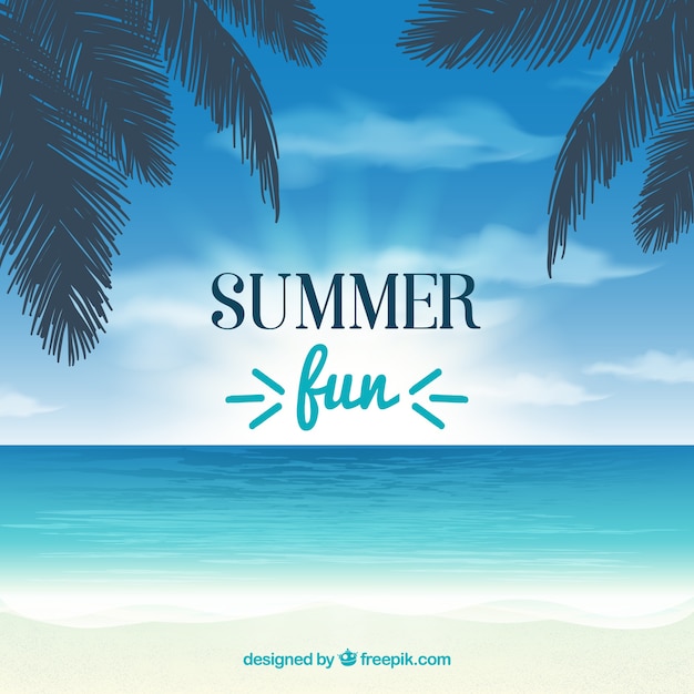 Summer background with palm trees and
sea