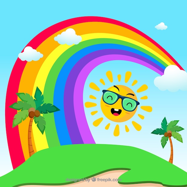 Download Summer background with rainbow | Free Vector