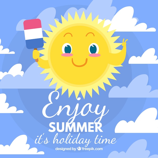 Download Summer background with sun cartoon | Free Vector