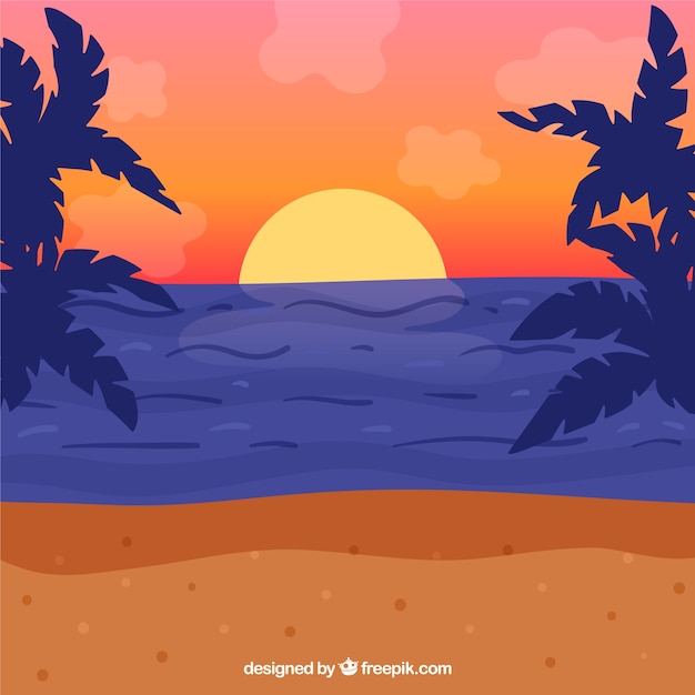 Summer background with sunset at beach