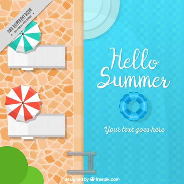 Summer background with swimming pool and deck
chairs