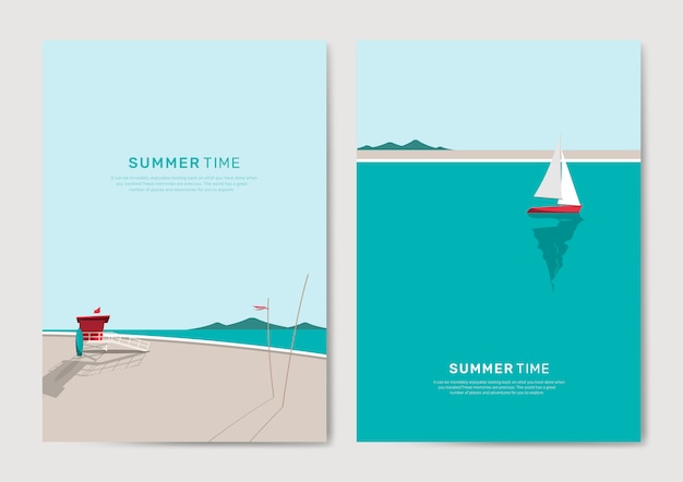 Summer beach background template set Free Vector