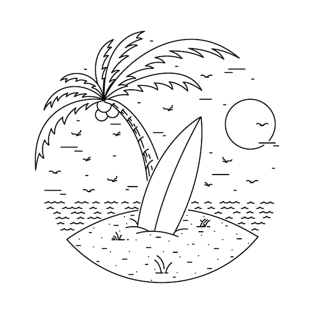 Premium Vector Summer Beach Island Surf Line Illustration