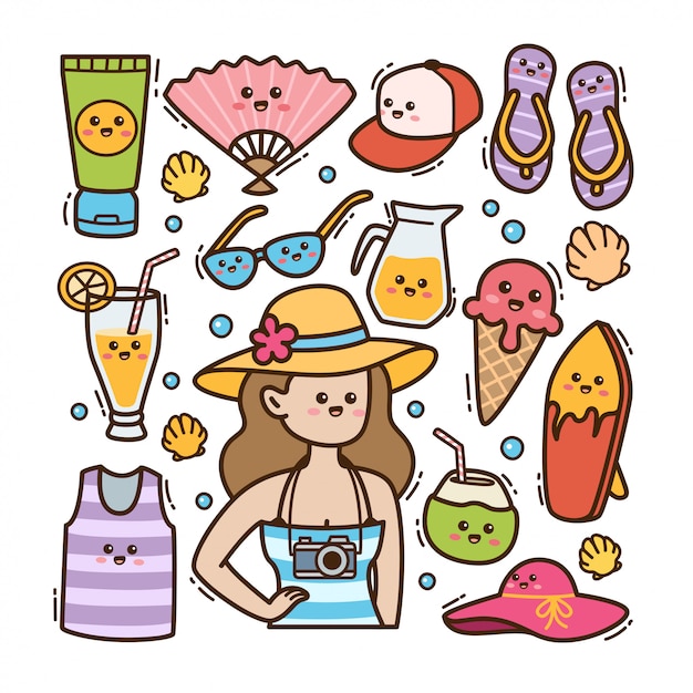 Premium Vector Summer beach kawaii doodle illustration