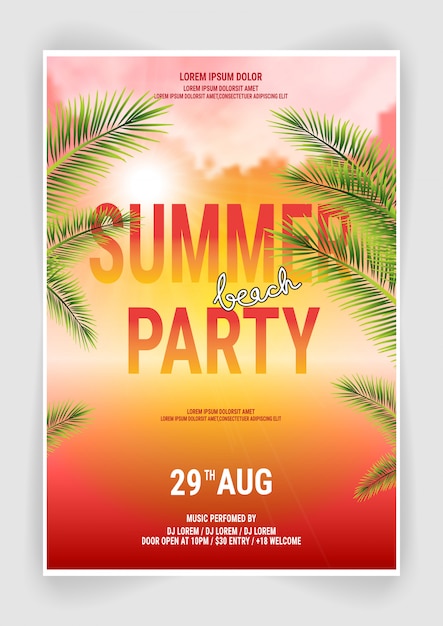 Premium Vector | Summer beach party flyer template design with ...