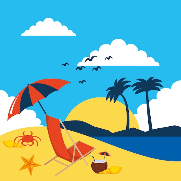 Premium Vector | Summer and beach scenery cartoon