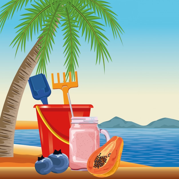 Summer beach and vacation cartoon Vector | Free Download