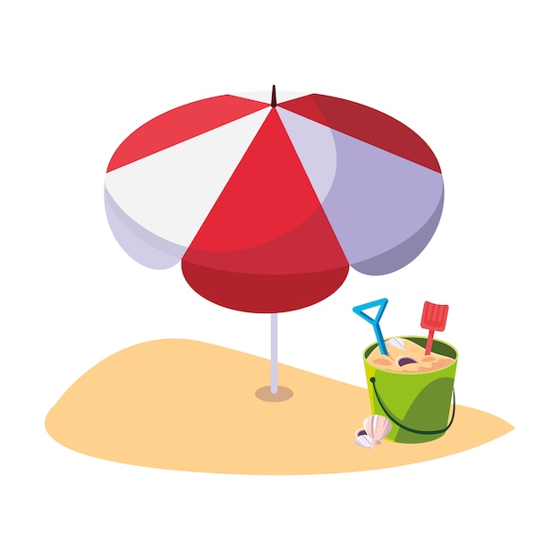 Premium Vector | Summer beach with umbrella and sand bucket toys