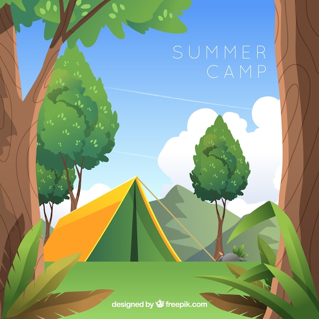 Summer camp background in flat design