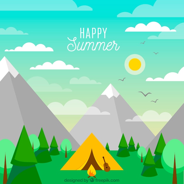 Summer camp background with beautiful landscape Vector | Free Download