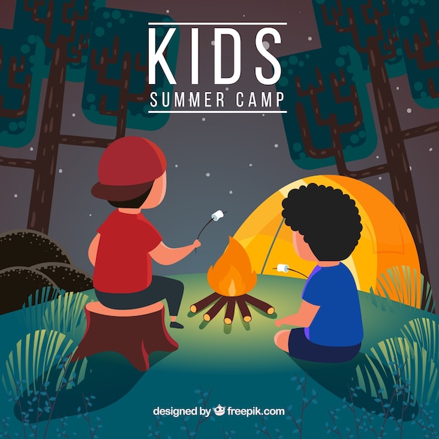 Download Summer camp background with boys heating marshmallows ...
