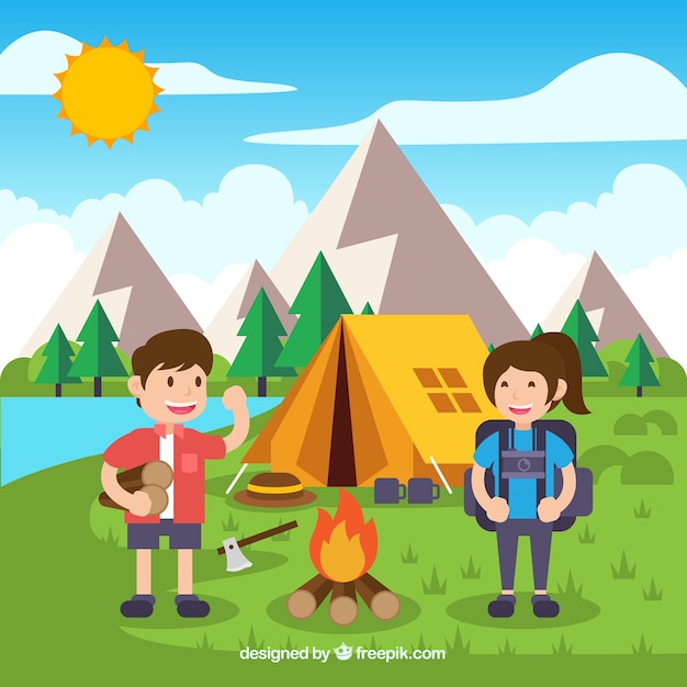 Free Vector | Summer camp background with kids in the nature