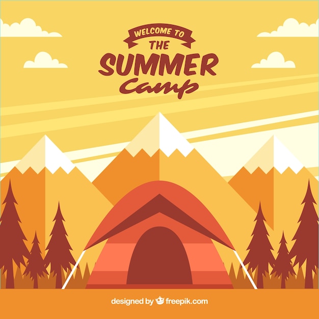 Summer camp background with landscape at\
sunset