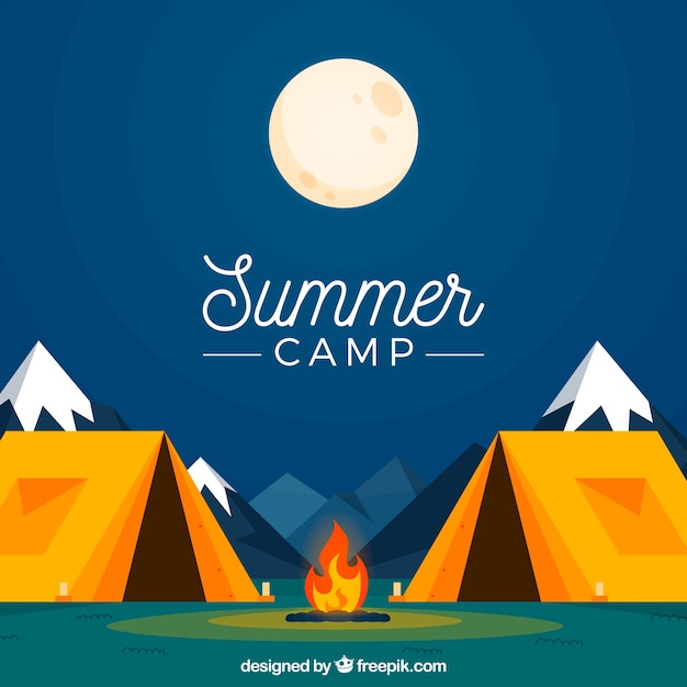 Download Summer camp background with quiet night Vector | Free Download