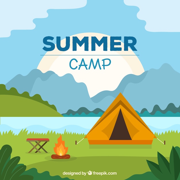 Download Free Vector | Summer camp background with tent and campfire