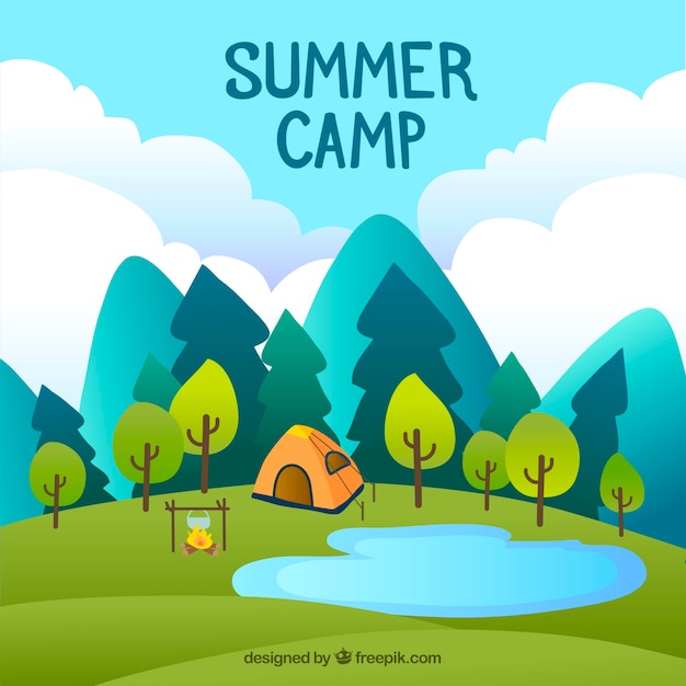 Download Free Vector | Summer camp background with tent and nature